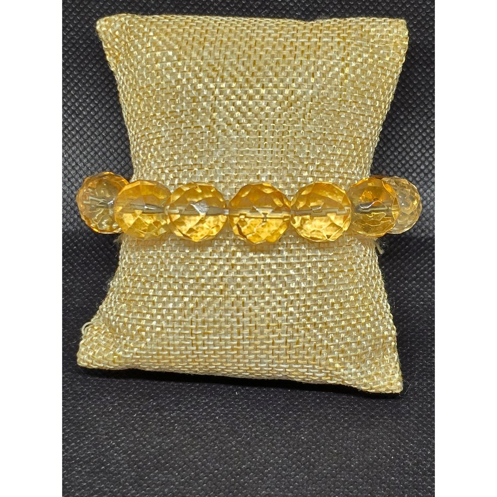 Chunky Faux Yellow Citrine Faceted Bead Stretch Bracelet Sparkling